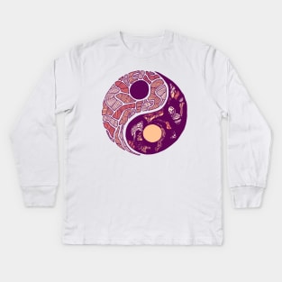 Peach Abstract Yin Yang Kids Long Sleeve T-Shirt